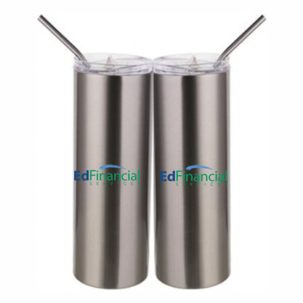 Printed  - 20 oz Stainless Silver Skinny Tumbler with Stainless Straw and Lid Thumbnail