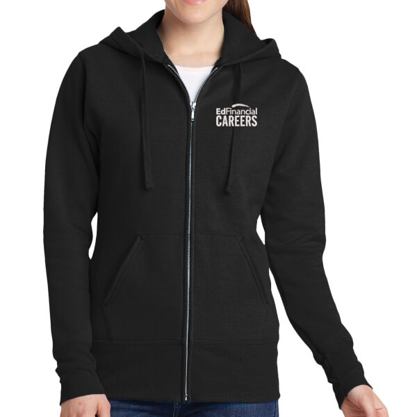 EdFinancial Careers White Embroidery - Ladies Core Fleece Full Zip Hooded Sweatshirt Thumbnail